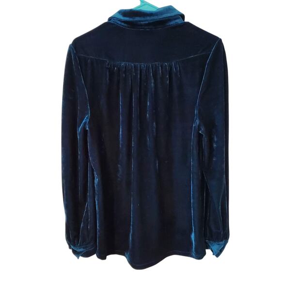 Modcloth Womens Velvet Button Front Blouse Size Large Blue Fairy Whimsigoth - Picture 2 of 3